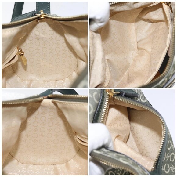CELINE C Macadam Canvas Shoulder Bag Green Gold Auth - Picture 15 of 16